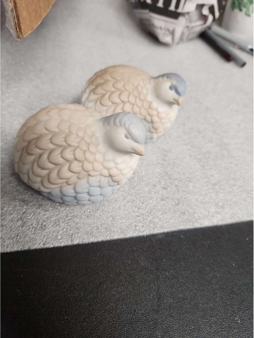 Vintage PAIR PALE BLUE Partridge Quail Bird Figurine Hand Painted Porcelain